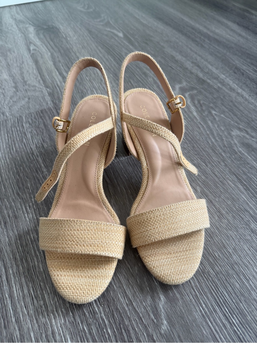 Cole Haan Natural Beige Woven Slingback Sandals